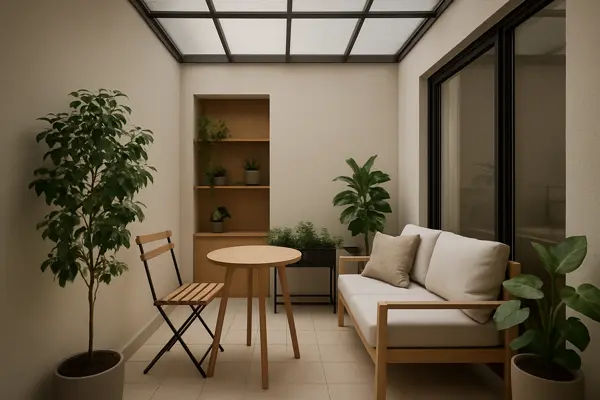 Inspirações de varandas pequenas com telhas translúcidas estilo minimalista.