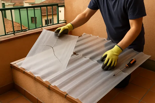 Passo a passo para substituir uma telha translúcida danificada em varandas pequenas.