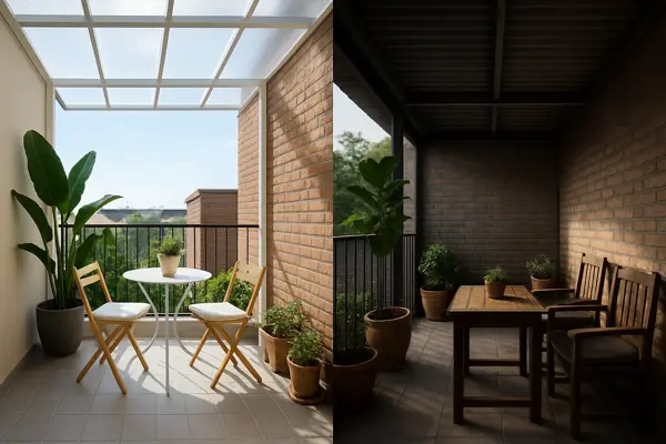 Comparativo: telha translúcida de policarbonato vs telha de fibrocimento em varandas.